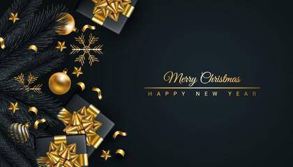 merry christmas and happy new year with black ornament