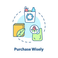 Purchase wisely concept icon. Buy disposable bags. Minimize waste abstract idea thin line illustration. Isolated outline drawing