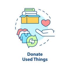 Fototapeta premium Donate used things concept icon. Reuse clothes. Minimize waste abstract idea thin line illustration. Isolated outline drawing