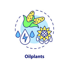 Oilplants concept icon. Biomass energy source on farm abstract idea thin line illustration. Bioenergy production. Isolated outline drawing
