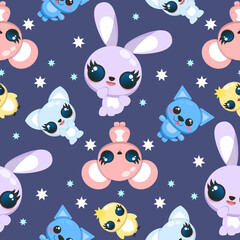 cute animals pattern on the background kawaii