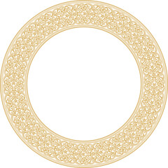 Vector golden round oriental ornament. Arabic patterned circle of Iran, Iraq, Turkey, Syria. Persian frame, border..