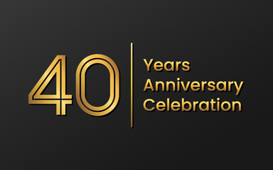 40 Years Anniversary, Perfect template design for anniversary celebration with gold color for booklet, leaflet, magazine, brochure poster, web, invitation or greeting card. Vector template