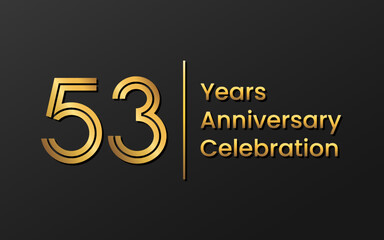 53 Years Anniversary, Perfect template design for anniversary celebration with gold color for booklet, leaflet, magazine, brochure poster, web, invitation or greeting card. Vector template