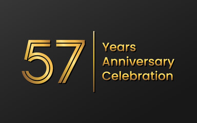 57 Years Anniversary, Perfect template design for anniversary celebration with gold color for booklet, leaflet, magazine, brochure poster, web, invitation or greeting card. Vector template