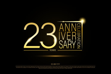 23 years anniversary golden gold logo on black background, vector design for celebration.