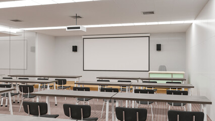 3D illustration Classroom or Seminar with glass panel