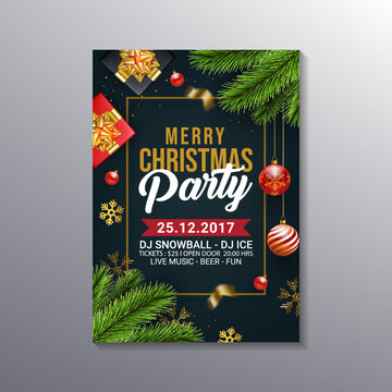 realistic decoration christmas party poster design