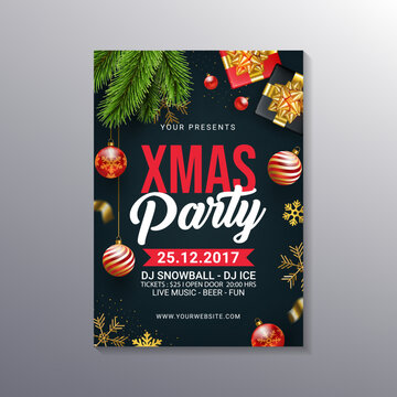 elegant decorative xmas party poster template