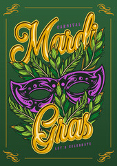 Mardi gras vintage colorful flyer