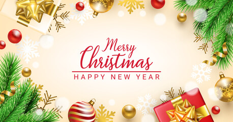 beautiful realistic merry christmas and happy new year on white background