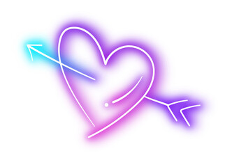 Neon light arrow heart line doodle purple blue