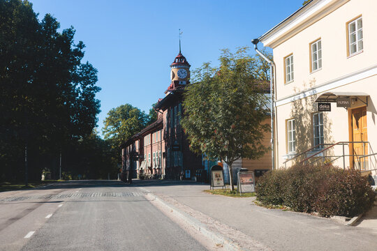 Fiskars, Finland, A Village, The Town Of Raseborg, In Western Uusimaa, Finland, With Wooden Houses, Clock Tower And Old Town Main Street Center