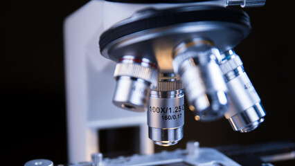 Close-up view of scientific microscopic data analysis in laboratory. Scientists research and develop medical drugs.