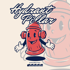 Vintage retro mascot character logo a Hydrant Pillar