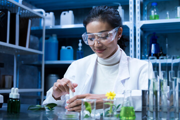Researchers are researching organic herbal medicines in the laboratory, inventing natural health...