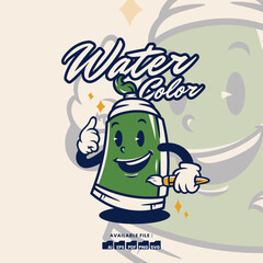 Vintage retro mascot character logo a watercolor