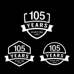 105 years anniversary celebration logotype. 105th anniversary logo collection. Set of anniversary design template. Vector illustration. 