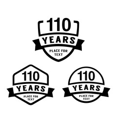 110 years anniversary celebration logotype. 110th anniversary logo collection. Set of anniversary design template. Vector illustration. 