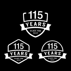 115 years anniversary celebration logotype. 115th anniversary logo collection. Set of anniversary design template. Vector illustration. 