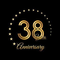 38 Years Anniversary, Perfect template design for anniversary celebration with gold color for booklet, leaflet, magazine, brochure poster, web, invitation or greeting card. Vector template