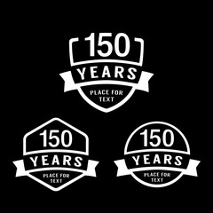 150 years anniversary celebration logotype. 150th anniversary logo collection. Set of anniversary design template. Vector illustration. 