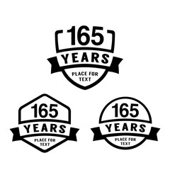 165 years anniversary celebration logotype. 165th anniversary logo collection. Set of anniversary design template. Vector illustration. 