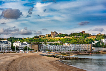 Dover Castle view from the beach, Dover, England, UK
