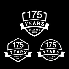 175 years anniversary celebration logotype. 175th anniversary logo collection. Set of anniversary design template. Vector illustration. 