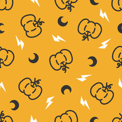 Halloween pumpkin and moon stars doodle line art pattern