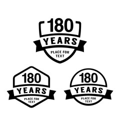 180 years anniversary celebration logotype. 180th anniversary logo collection. Set of anniversary design template. Vector illustration. 