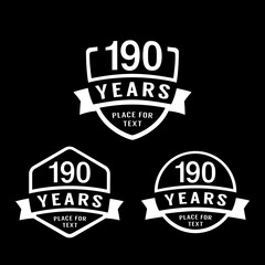 190 years anniversary celebration logotype. 190th anniversary logo collection. Set of anniversary design template. Vector illustration. 