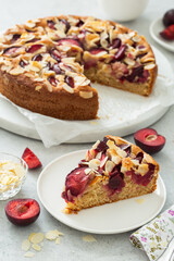 slice of delicious plum and almond cake
