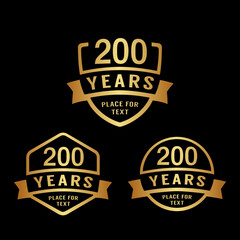 200 years anniversary celebration logotype. 200th anniversary logo collection. Set of anniversary design template. Vector illustration. 