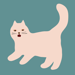 Stylish poster design with a meowing white cat in a naive minimalist style. Print design for clothes, card, poster, stickers, etc.