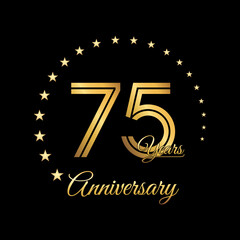 75 Years Anniversary, Perfect template design for anniversary celebration with gold color for booklet, leaflet, magazine, brochure poster, web, invitation or greeting card. Vector template