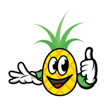 Cheerful cartoon pineapple raising his hands