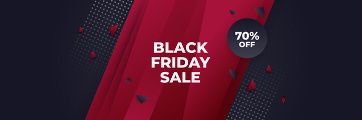 Black Friday sale design template. Black Friday sale horizontal banner with black red background with place for text. Design template for black Friday sale banner. Vector illustration.