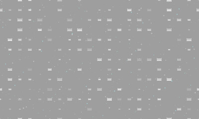 Seamless background pattern of evenly spaced white baby cot symbols of different sizes and opacity. Vector illustration on grey background with stars