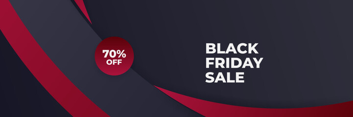 Black Friday sale design template. Black Friday sale horizontal banner with black red background with place for text. Design template for black Friday sale banner. Vector illustration.