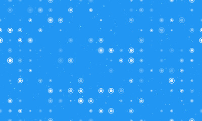 Seamless background pattern of evenly spaced white radio button symbols of different sizes and opacity. Vector illustration on blue background with stars
