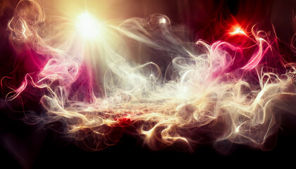 colorful smoke and light ray on dark background. Smoke and Fog  Background.  3D Rendering
