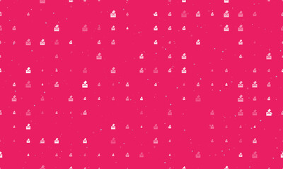 Seamless background pattern of evenly spaced white vote symbols of different sizes and opacity. Vector illustration on pink background with stars