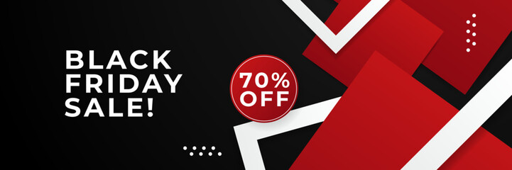 Black Friday sale design template. Black Friday sale horizontal banner with black red background with place for text. Design template for black Friday sale banner. Vector illustration.