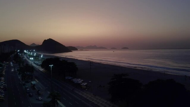 Drone image in Copacabana, Rio de Janeiro, at sunrise