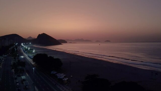 Drone image in Copacabana, Rio de Janeiro, at sunrise