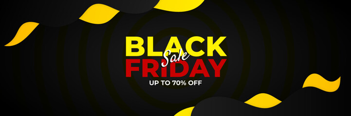 Naklejka na ściany i meble Design template for Black Friday sale banner. Black Friday sale design template. Vector illustration. Black Friday sale yellow banner with text space