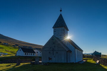Fototapeta premium Viðareiði is in the Northern region and the northernmost village in the Faroe Islands.