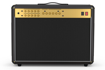 Classical electric and acoustic guitar amplifier isolated on white background.