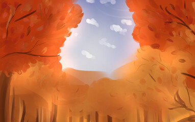 Drawing of autumn blue sky and clouds
